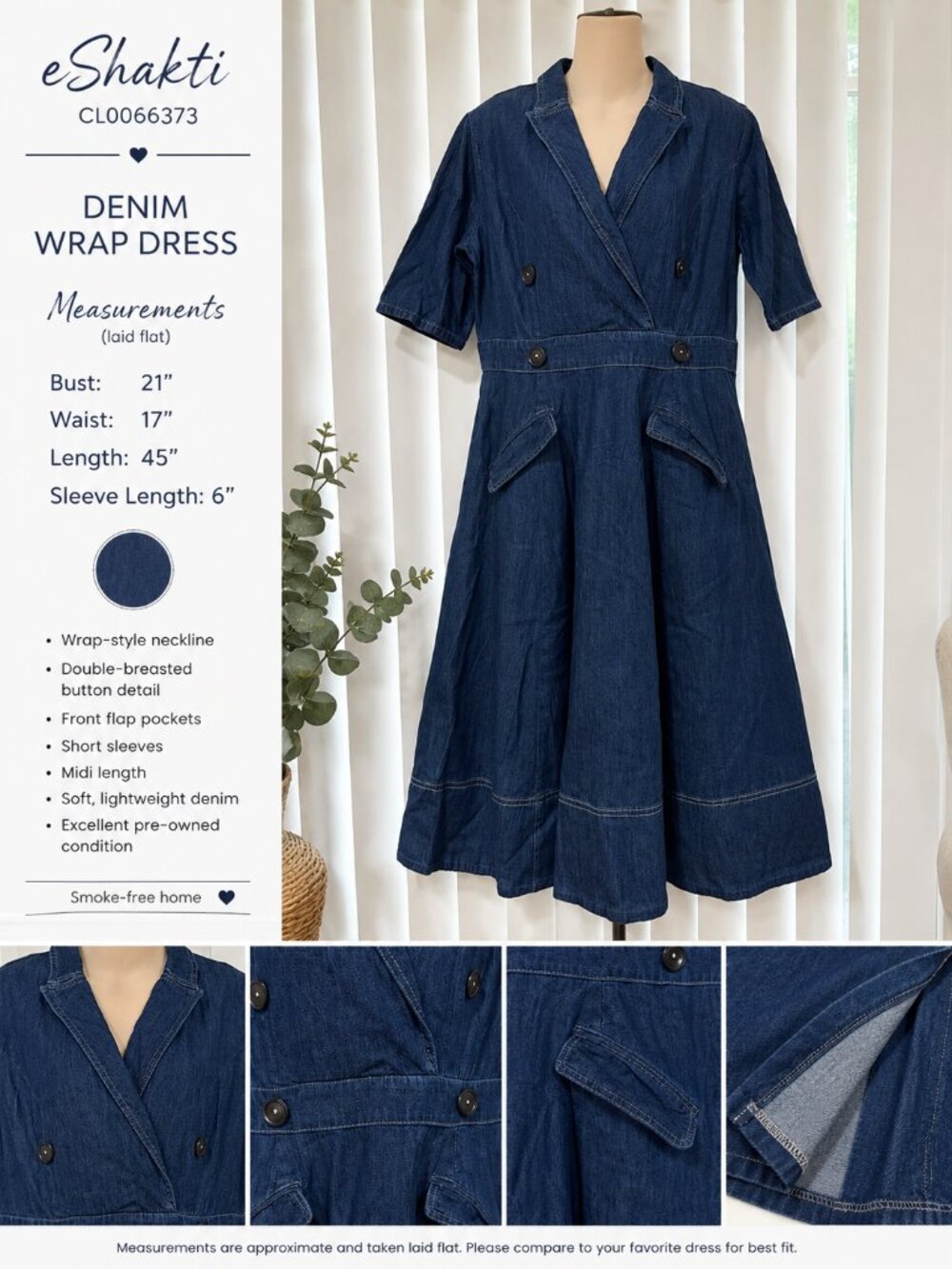 eShakti CL0066373 – Denim Wrap Midi Dress